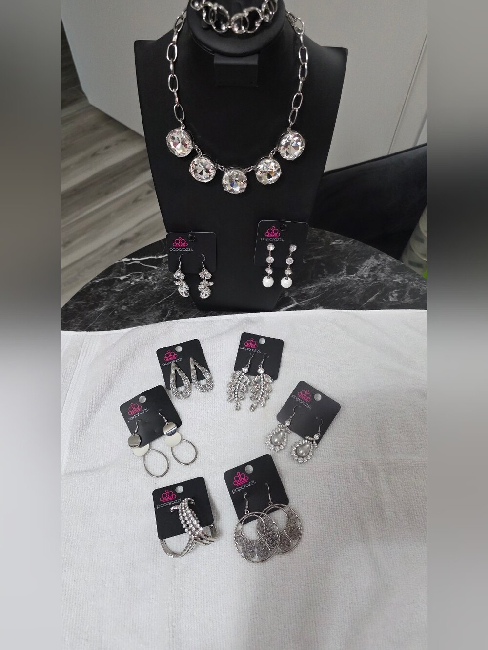 Paparazzi Sparkling Crystal Statement Necklace and Earring Sets - Silver